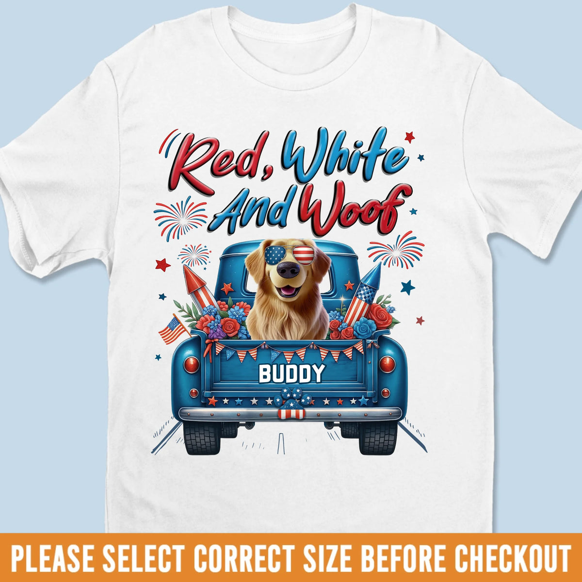 T-shirt unisexe personnalisé, t-shirt premium, sweat à capuche – Cadeaux personnalisés du 4 juillet pour les amoureux des chiens, papas et mamans – Fetching Freedom