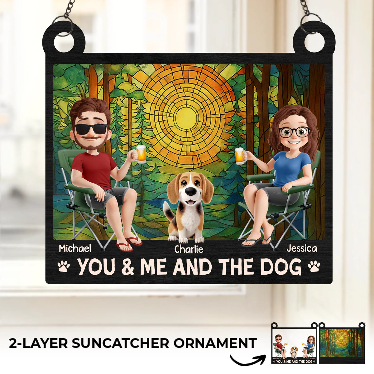 Ornement attrape-soleil personnalisé à suspendre à une fenêtre - Cadeaux d'anniversaire de mariage personnalisés pour mari et femme, papa et maman de chien - Avec notre pack