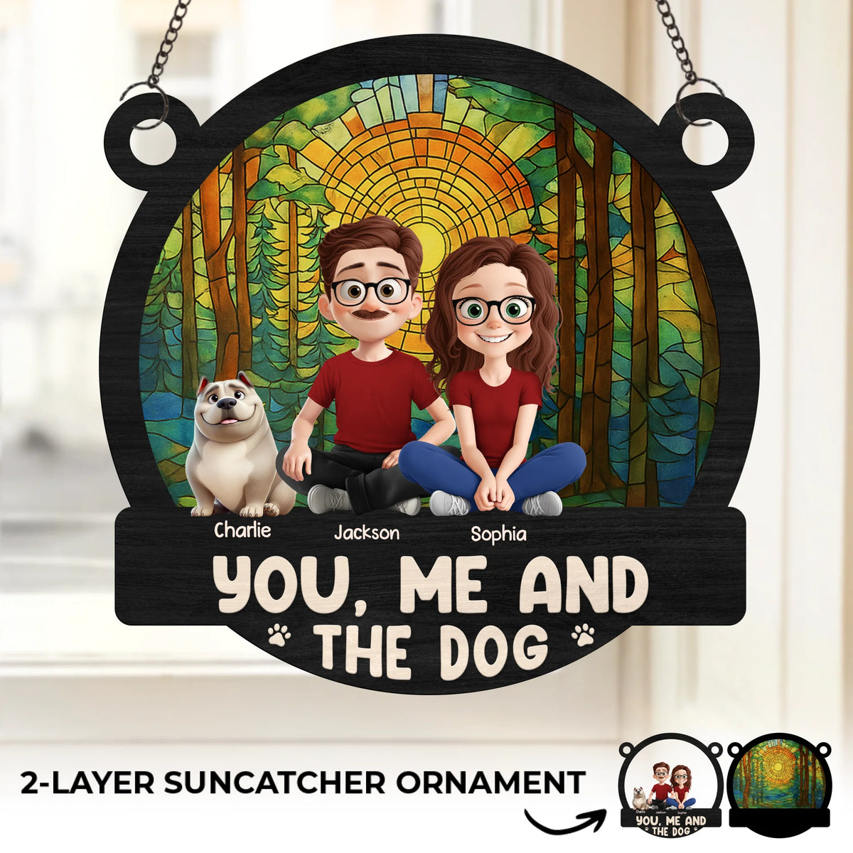 Ornement attrape-soleil personnalisé à suspendre à une fenêtre – Cadeaux d'anniversaire de mariage personnalisés pour mari et femme, papa et maman de chien – Restez vigilants, restez ensemble