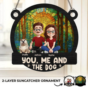 Ornement attrape-soleil personnalisé à suspendre à une fenêtre – Cadeaux d'anniversaire de mariage personnalisés pour mari et femme, papa et maman de chien – Restez vigilants, restez ensemble