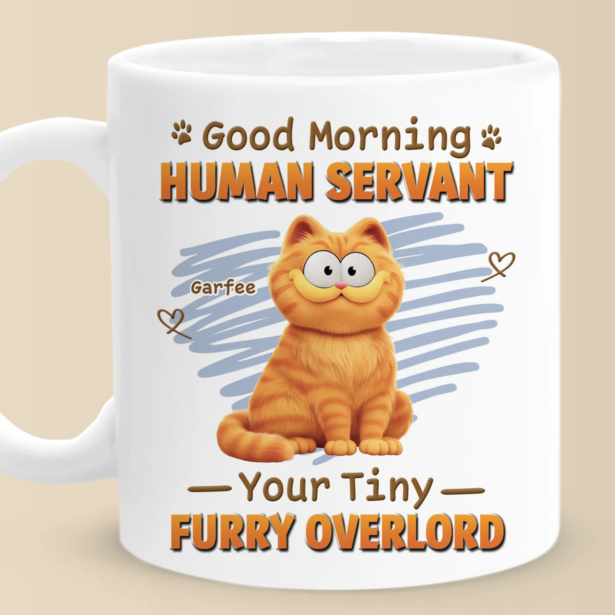 Mug personnalisé - Cadeaux d'anniversaire personnalisés pour les amoureux des chats, maman et papa chats - Bonjour serviteur humain