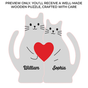Custom Cat Shaped Wooden Art Puzzle - Personalized Anniversary Wedding Gifts For Husband And Wife, Him And Her - You’re The Purr To My Meow