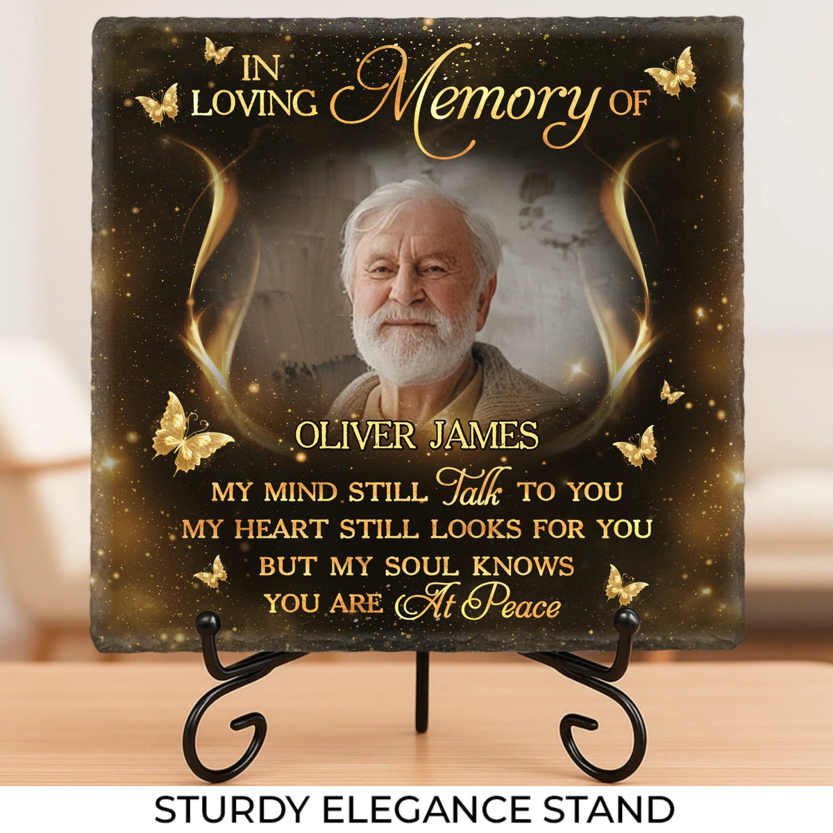 Custom Photo My Mind Talks To You, My Heart Looks For You - Memorial Personalized Custom Square Shaped Memorial Stone - Sympathy Gift For Family Members