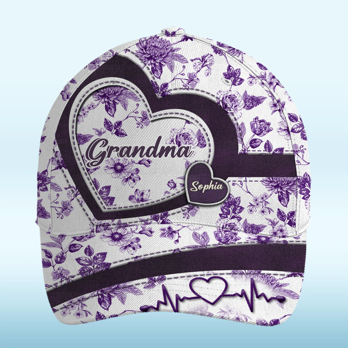 Chapeau personnalisé, casquette classique à imprimé intégral – Cadeaux d'anniversaire personnalisés pour maman et grand-mère – L'amour fleurit avec les petits-enfants
