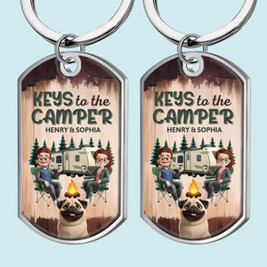 Porte-clés personnalisé - Cadeaux d'anniversaire camping personnalisés pour mari et femme, amoureux des chiens et des chats - Camper Vibes Only