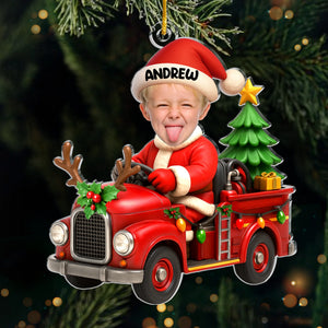 Custom Photo Acrylic Ornament - Personalized Christmas Birthday Gifts For Kids - Driving Into Holiday Magic