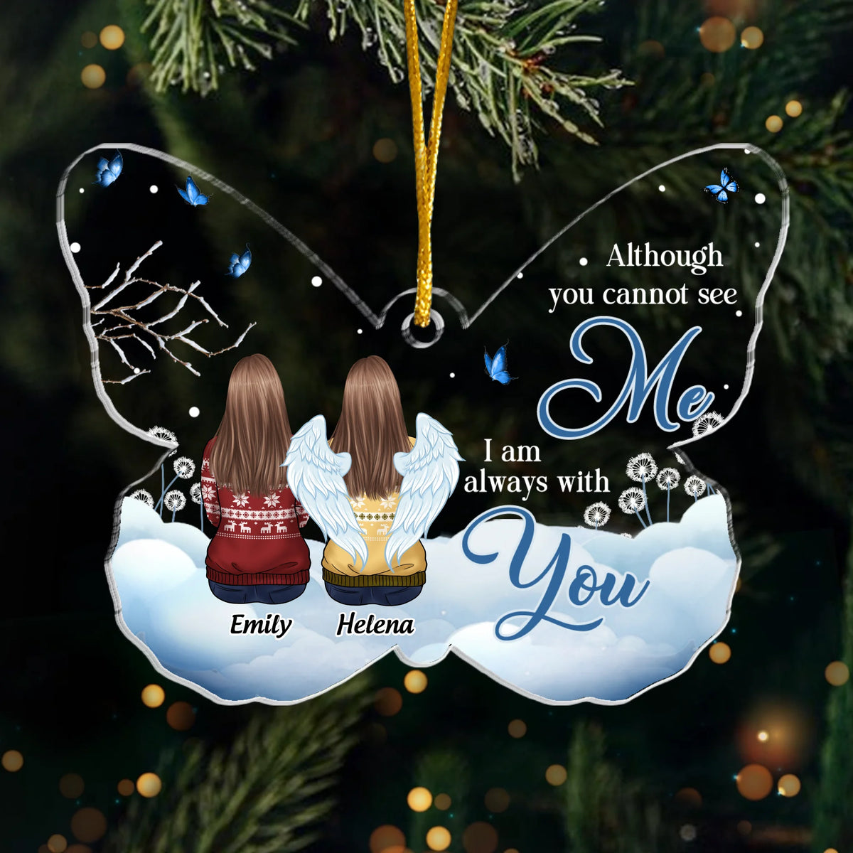 Custom Acrylic Ornament - Personalized Christmas Memorial Sympathy Gifts For Loss Of Mom, Dad - Never Apart