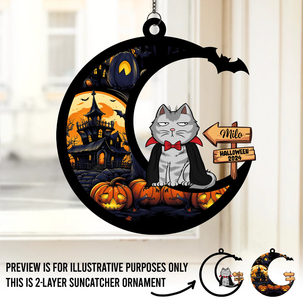 Meow That Is Boo In Cat Language - Cat Personalized Window Hanging Suncatcher - Halloween Gift For Pet Owners, Pet Lovers