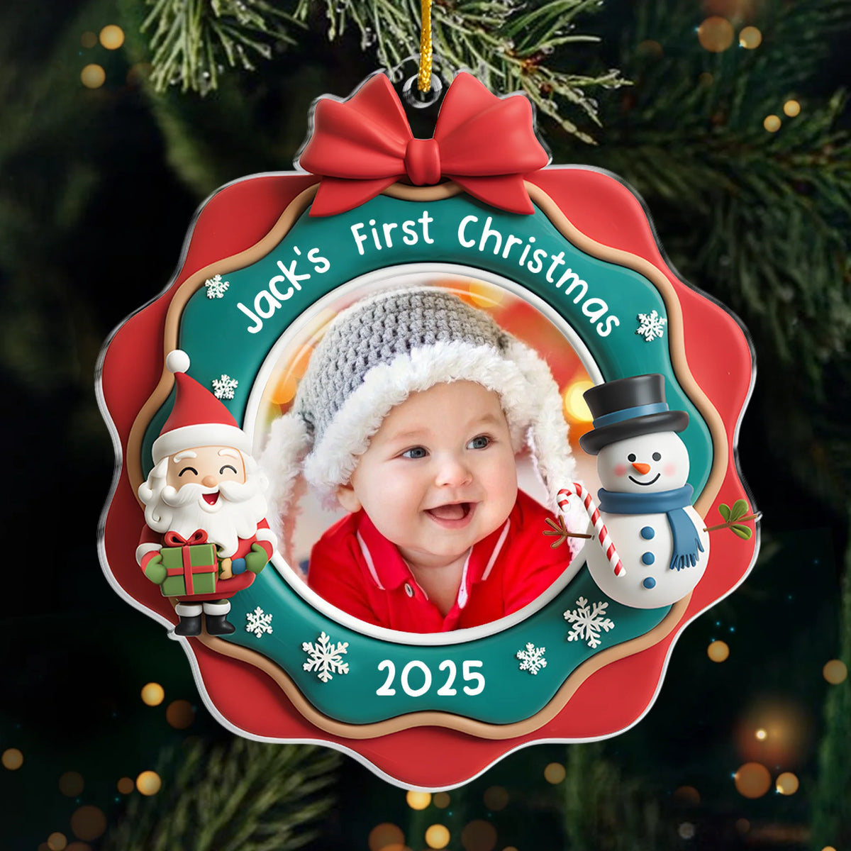 Décoration photo personnalisée en acrylique - Cadeau de naissance personnalisé pour Noël, révélation du sexe du bébé, pour les nouvelles mamans, les nouveaux papas et les nouveaux parents - Jingle All The Way, Baby Style