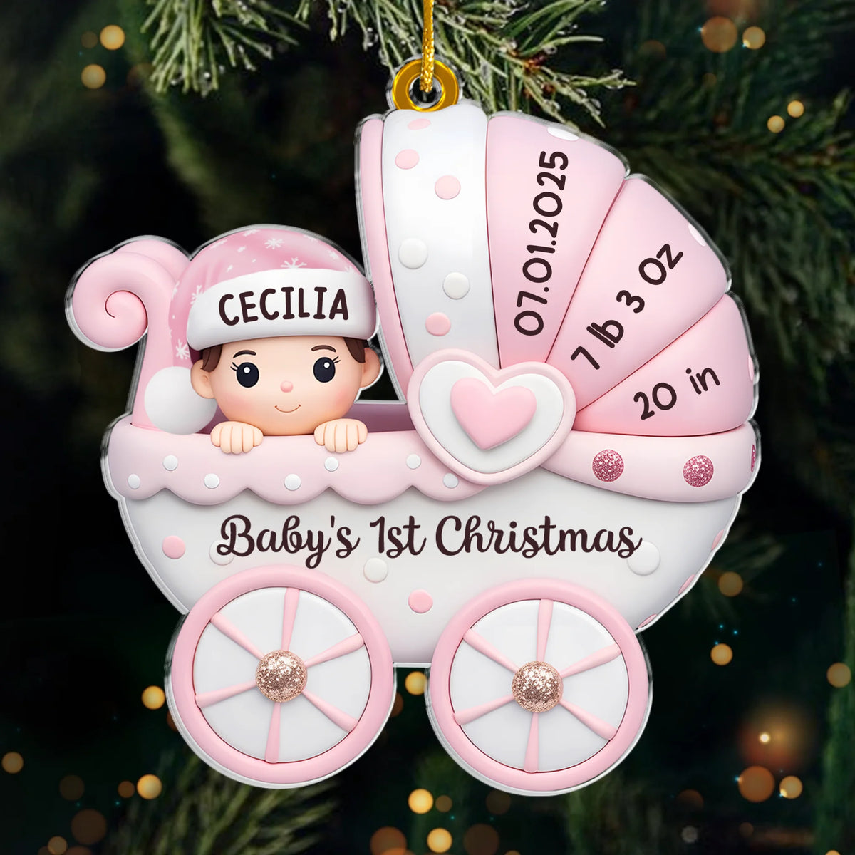 Décoration acrylique personnalisée - Cadeaux de naissance personnalisés pour les nouvelles mamans, les nouveaux papas et les nouveaux parents - Le premier tour de Noël de bébé