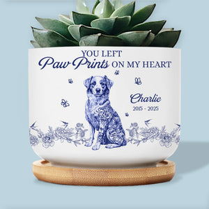 Home Decor Ceramic Plant Pot - Personalized Pet Memorial Gifts For Dogs - You Left Paw Prints On Our Hearts, Dog Memorial Gifts For Loss Of Dog, Pet Sympathy Gifts For Dogs