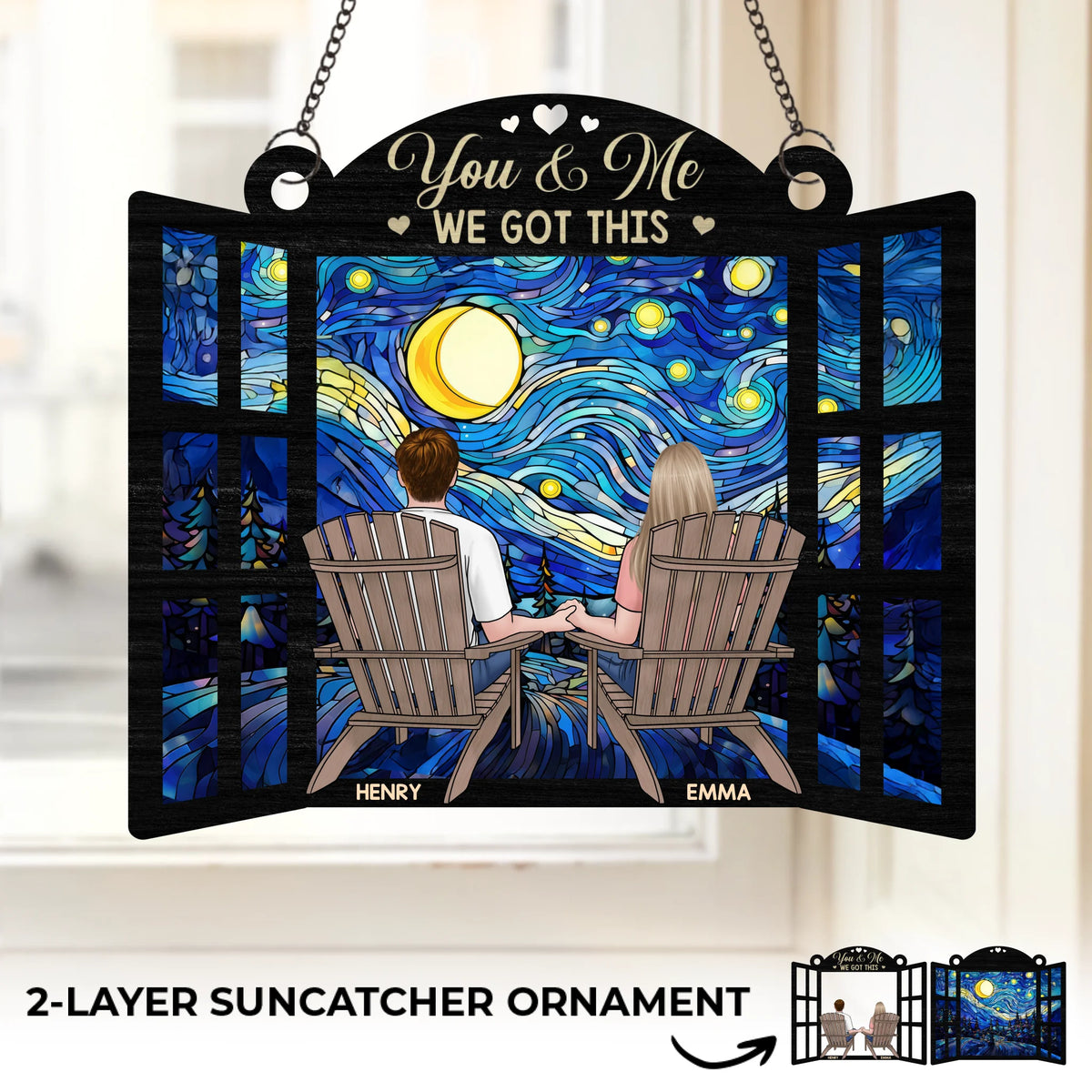 La vue est plus belle avec toi - Ornement attrape-soleil personnalisé à suspendre pour fenêtre - Cadeau pour mari et femme, anniversaire