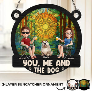 Ornement attrape-soleil personnalisé à suspendre à une fenêtre – Cadeaux d'anniversaire de mariage personnalisés pour mari et femme, papa et maman de chien – Toi, moi et le chien