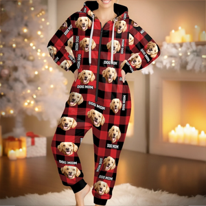 Custom Photo Adult Onesie - Personalized Christmas Birthday Gifts For Dog Cat Lovers, Dog Dad And Mom, Cat Owners - Snuggle Season With Paws