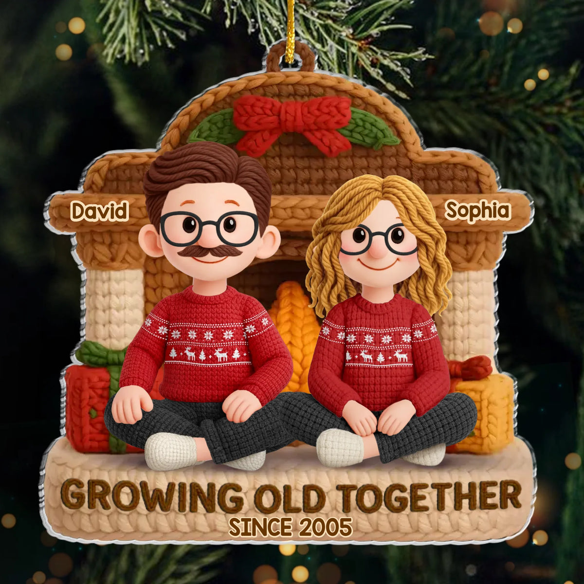 Custom Crochet Acrylic Ornament - Personalized Anniversary Christmas Wedding Gifts For Husband And Wife, Him And Her - Crochet Couple, Knitted In Time