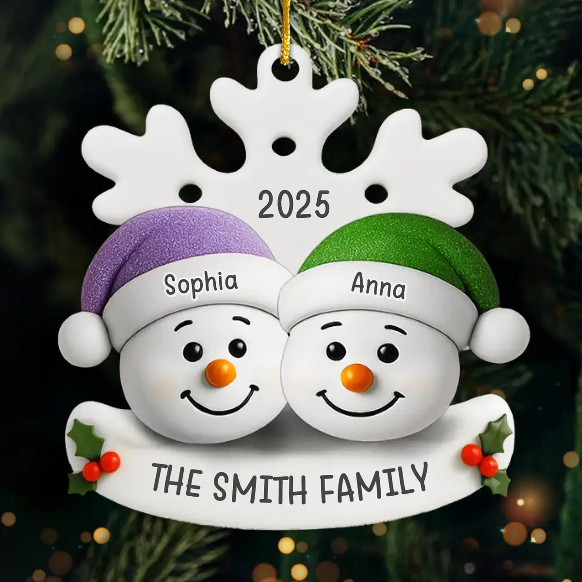 Custom Snowman Acrylic Ornament - Personalized Christmas Birthday Gifts For Mom, Dad, Kids - Warm Hearts Together