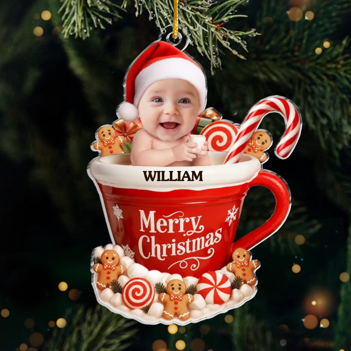 Custom Photo Acrylic Ornament - Personalized  Christmas Baby Shower, Gender Reveal Gifts For New Moms, New Dads, New Parents - Gingerbread’s Newest Member