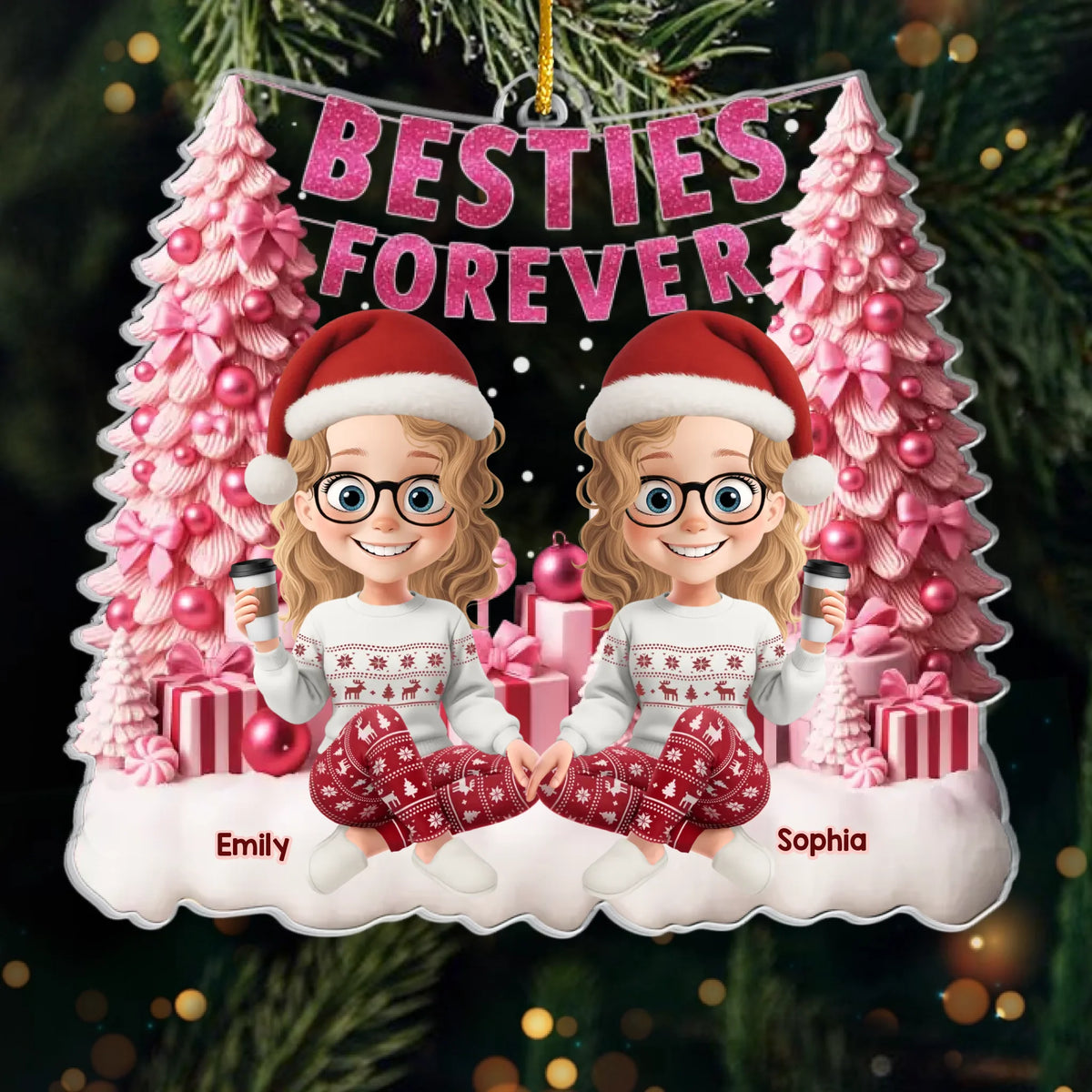 Custom Acrylic Ornament - Personalized Best Friend Christmas Birthday Gifts For Women, Besties, Sisters, BFF - Our Friendship Sparkles Always