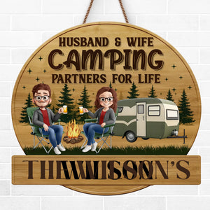 Panneau en bois personnalisé pour la décoration intérieure – Cadeaux de camping personnalisés pour mari et femme, lui et elle – Partenaires de camping pour la vie