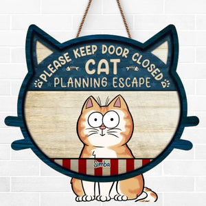 Custom Home Decor Wood Sign - Personalized Birthday Gifts For Cat Lovers, Cat Mom And Dad - Please Keep Door Closed