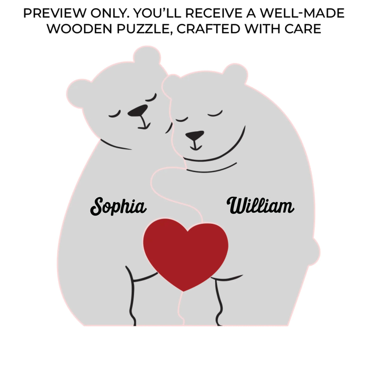 Together, We Make A Beautiful Family - Family Personalized Custom Bear Shaped Wooden Art Puzzle - Wooden Pet Carvings, Wood Sculpture Table Ornaments, Carved Wood Decor - Gift For Family Members