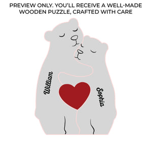 The Family Is One Of Nature’s Masterpieces - Family Personalized Custom Bear Shaped Wooden Art Puzzle - Wooden Pet Carvings, Wood Sculpture Table Ornaments, Carved Wood Decor - Gift For Family Members