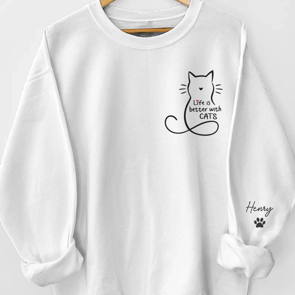 Custom Unisex Sweatshirt, Hoodie With Design On Sleeve -  Personalized Christmas Birthday Gifts For Cat Lovers, Cat Mom And Dad - Home Smells Like Cat Fur