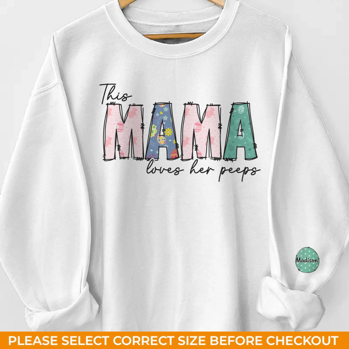 This Mama’s Love is Eggstra Special - Family Personalized Custom Unisex Sweatshirt, Hoodie With Design On Sleeve - Easter Gift For Mom, Grandma