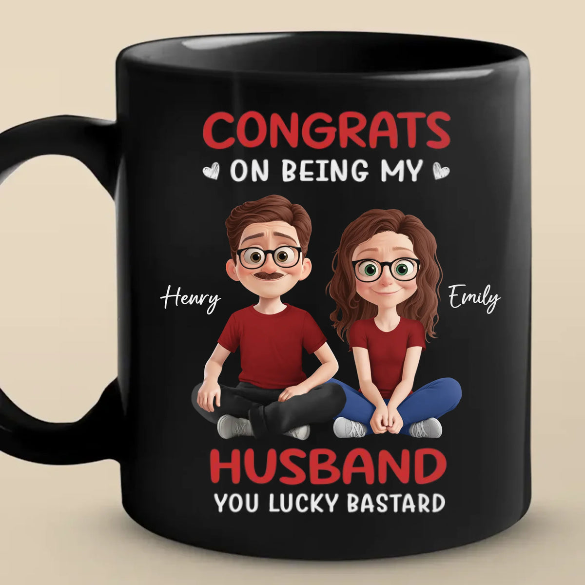 Custom Black Mug - Personalized Anniversary Wedding Gifts For Husband And Wife, Him And Her - Two Hearts Moving Forward