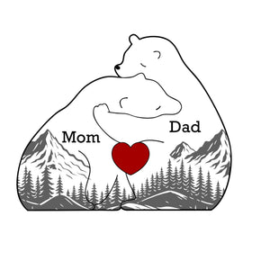 Our Love Is Bear Strong - Puzzle en bois personnalisé en forme d'ours - Sculptures d'animaux en bois, ornements de table en sculpture sur bois, décoration en bois sculpté - Cadeau pour les membres de la famille