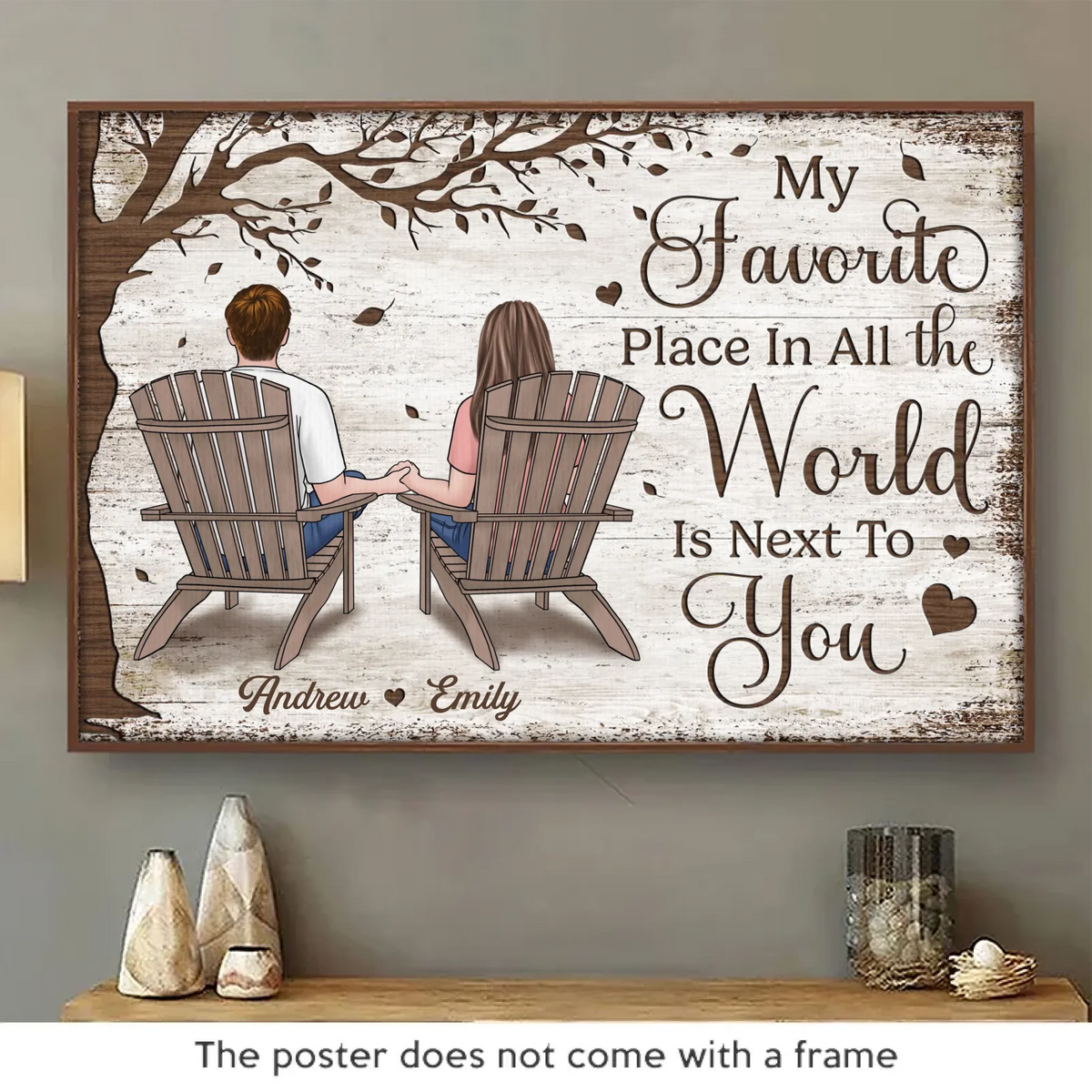 Mon endroit préféré au monde est à côté de toi - Affiche horizontale personnalisée pour couple - Cadeau pour mari et femme, anniversaire