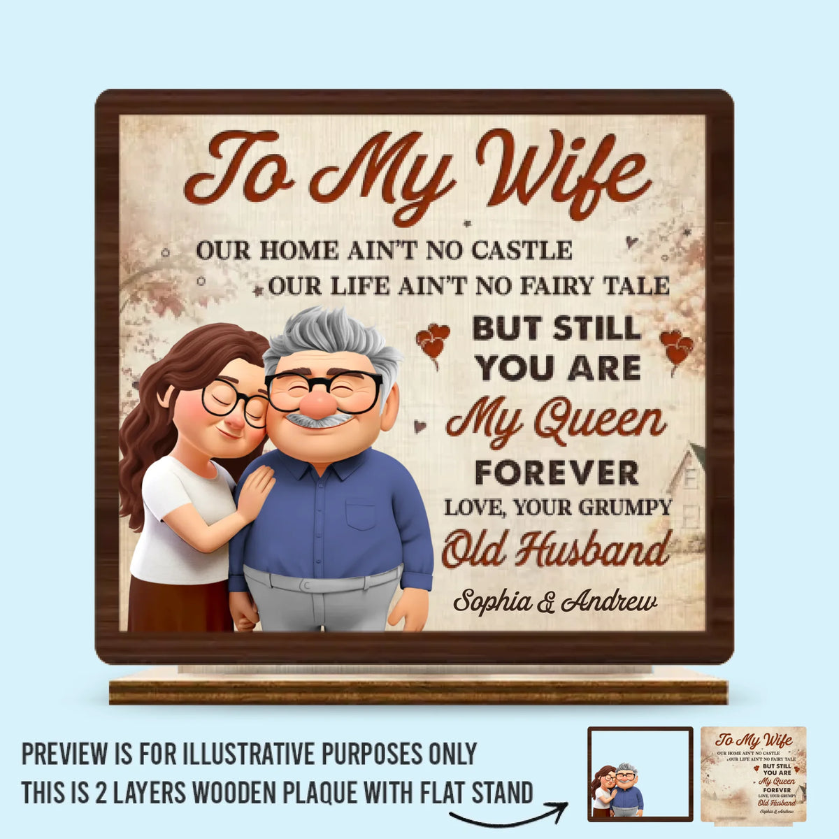 Custom 2-Layered Wooden Plaque - Personalized Anniversary Wedding Gifts For Husband And Wife, Him And Her - Together We Feel Complete