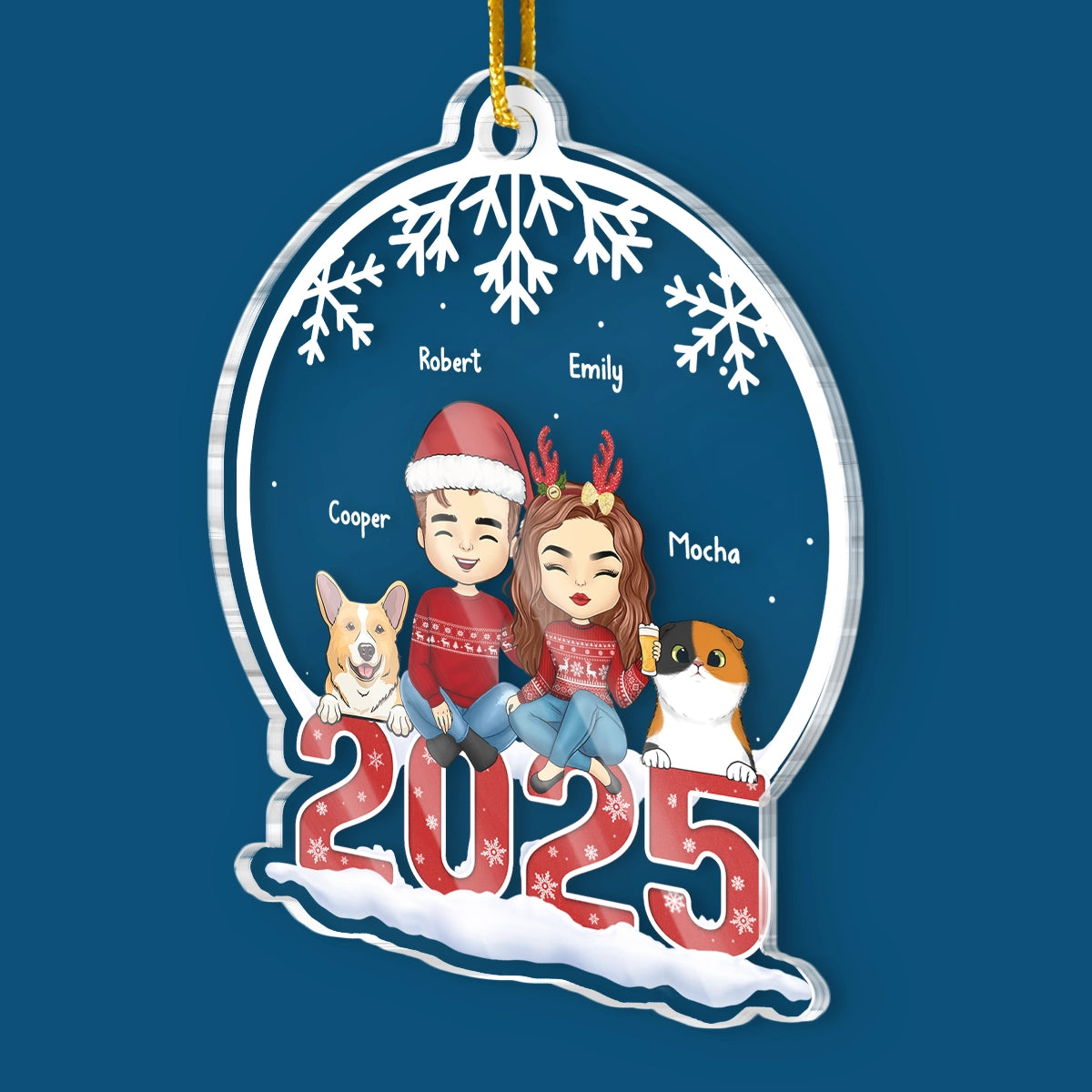 Grateful To Be Blessed With Such A Wonderful Family - Dog & Cat Personalized Custom Ornament - Acrylic Snow Globe Shaped - Christmas Gift For Pet Owners, Pet Lovers