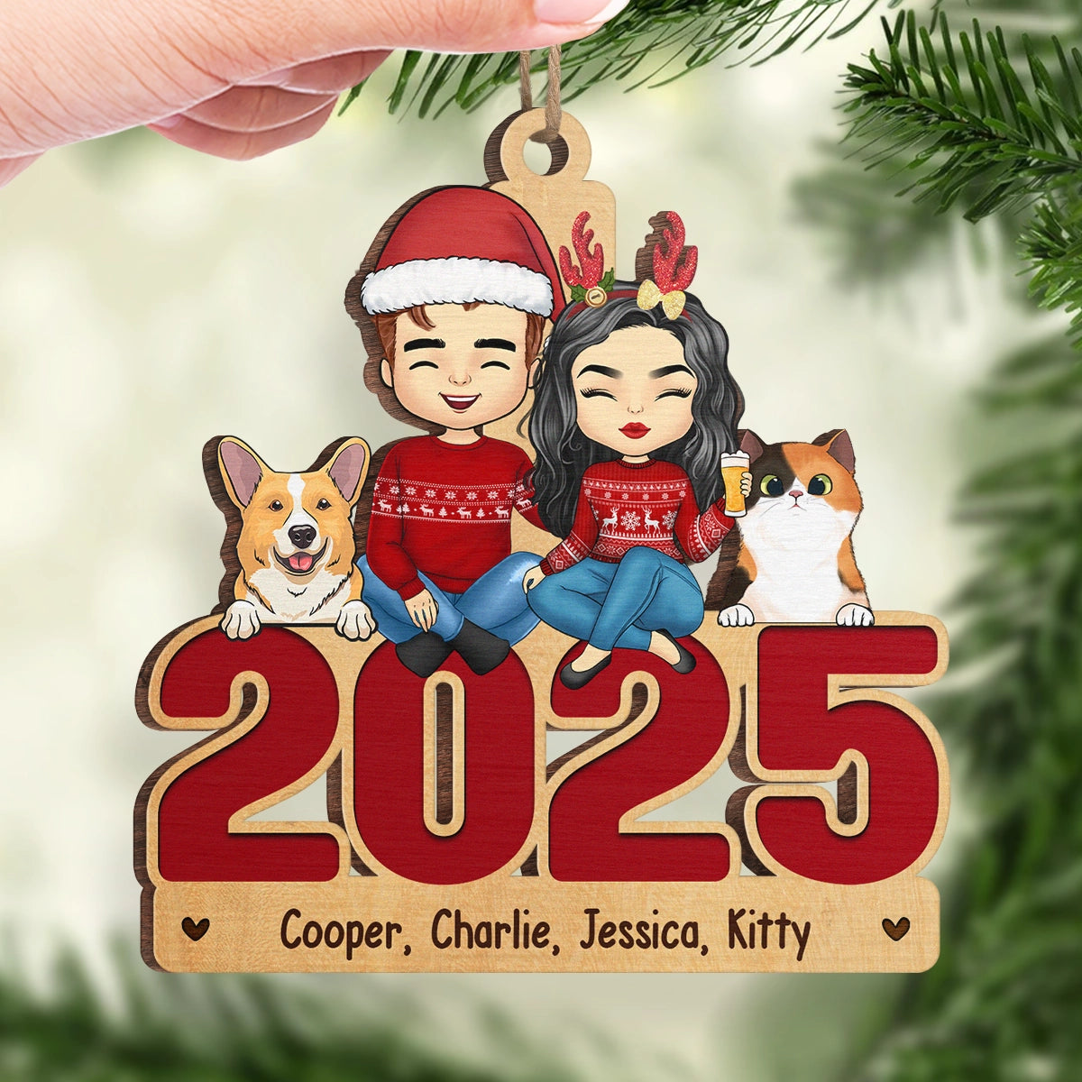 Happy Howlidays With All Our Love - Dog & Cat Personalized Custom Ornament - Acrylic, Wood Unique Shaped - Christmas Gift For Pet Owners, Pet Lovers