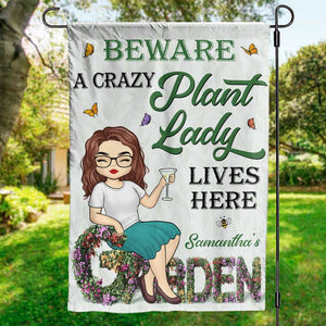 Attention, une folle aux plantes vit ici ! Drapeau de jardin personnalisé ! Cadeau pour les amateurs de jardinage