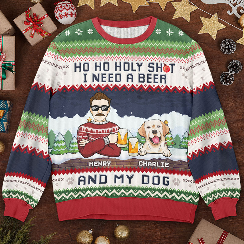 J'ai besoin d'une bière et de mes chiens - Sweat-shirt moche personnalisé pour chien - Pull en laine unisexe - Cadeau de Noël pour propriétaires et amoureux des animaux