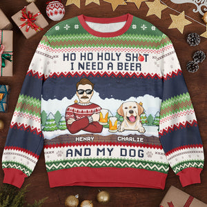 J'ai besoin d'une bière et de mes chiens - Sweat-shirt moche personnalisé pour chien - Pull en laine unisexe - Cadeau de Noël pour propriétaires et amoureux des animaux
