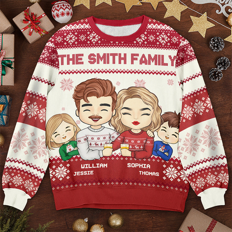 Meilleure famille au monde - Sweat-shirt personnalisé pour toute la famille - Pull unisexe en laine - Cadeau de Noël pour les membres de la famille