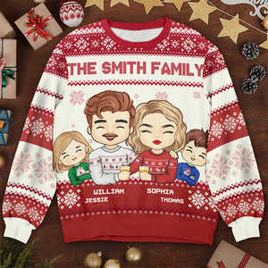 Meilleure famille au monde - Sweat-shirt personnalisé pour toute la famille - Pull unisexe en laine - Cadeau de Noël pour les membres de la famille