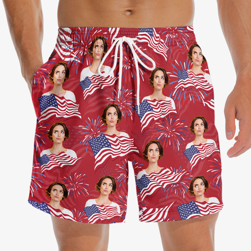 Custom Photo Today We Celebrate - Dog & Cat Personalized Custom Patriotic Men Beach Shorts - Independence Day, 4th Of July, Summer Vacation Gift, Birthday Party Gift For Pet Owners, Pet Lovers