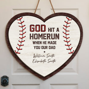 Dieu a frappé un coup de circuit en faisant de toi notre père - Panneau en bois personnalisé en forme de cœur pour la décoration intérieure - Cadeau de pendaison de crémaillère pour papa et grand-père