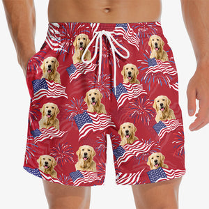 Custom Photo Today We Celebrate - Dog & Cat Personalized Custom Patriotic Men Beach Shorts - Independence Day, 4th Of July, Summer Vacation Gift, Birthday Party Gift For Pet Owners, Pet Lovers