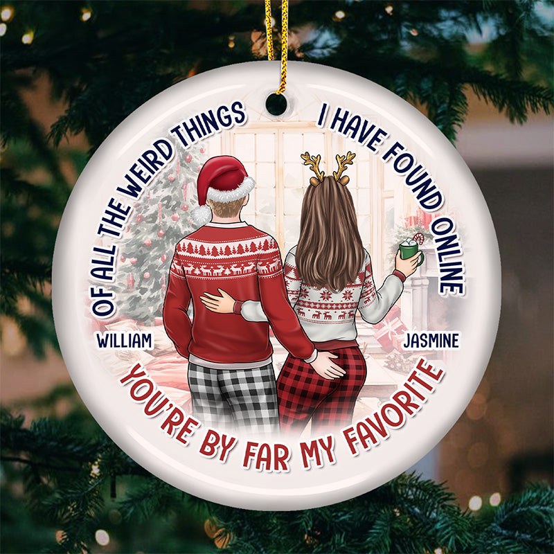 Tout simplement parce que deux personnes ont glissé vers la droite - Ornement personnalisé pour couple - Forme ronde en céramique - Cadeau de Noël pour mari et femme, anniversaire