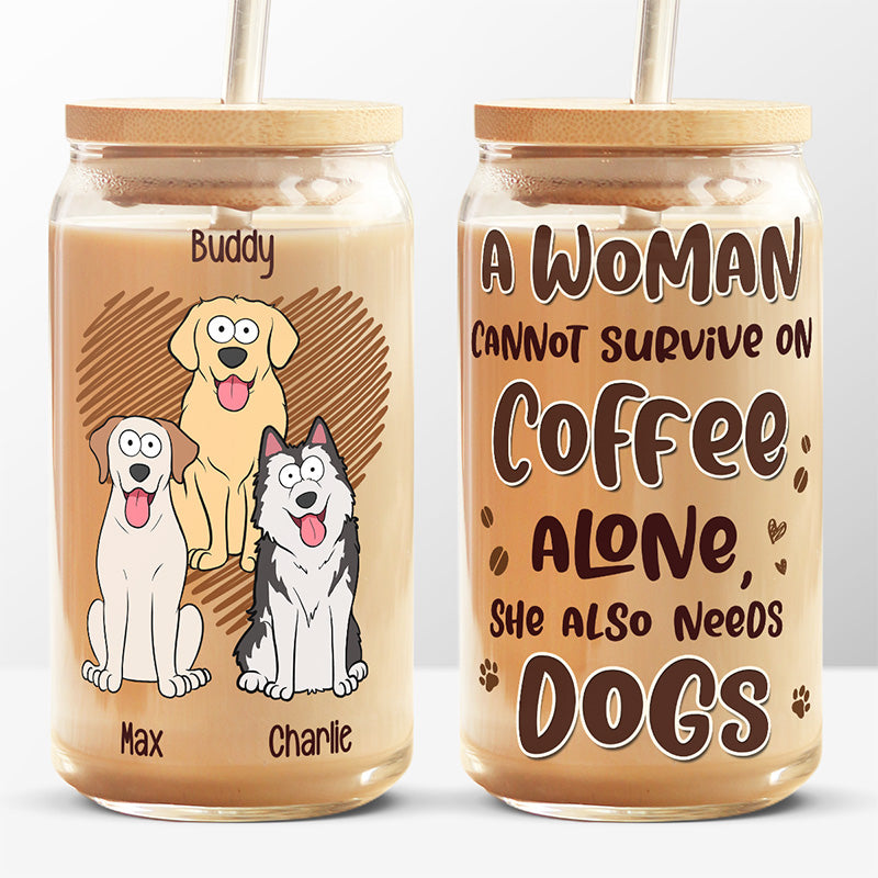 Tout ce dont j'ai besoin, c'est de café et de chiens - Tasse en verre personnalisée pour chien, tasse à café glacé - Cadeau de Noël pour les propriétaires d'animaux et les amoureux des animaux
