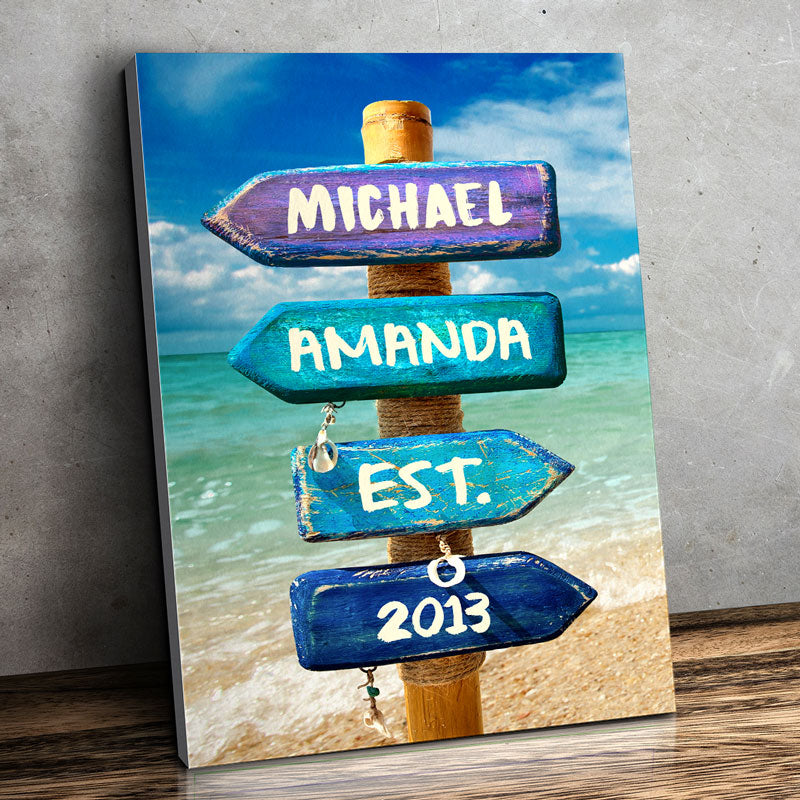 Love You To The Beach And Back - Couple Personalized Custom Vertical Canvas - Gift For Husband Wife, Anniversary