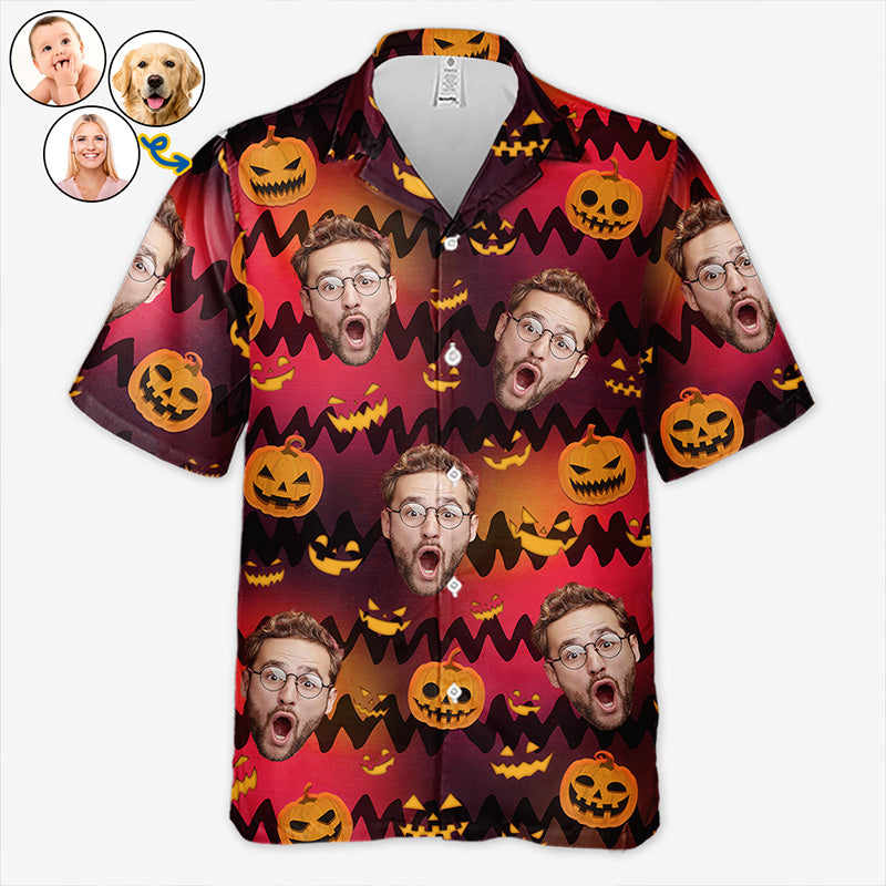 Photo personnalisée Quoi que vous fassiez, ne vous endormez pas - Chemise hawaïenne tropicale unisexe personnalisée pour la famille - Cadeau d'Halloween pour les membres de la famille, les propriétaires d'animaux de compagnie, les amoureux des animaux