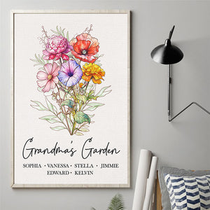 Histoires fleuries de générations - Affiche verticale personnalisée pour famille - Cadeau d'anniversaire pour grand-mère