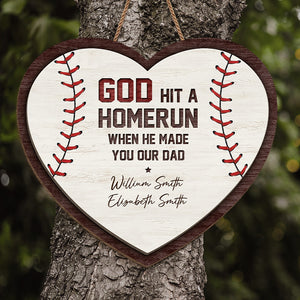 Dieu a frappé un coup de circuit en faisant de toi notre père - Panneau en bois personnalisé en forme de cœur pour la décoration intérieure - Cadeau de pendaison de crémaillère pour papa et grand-père