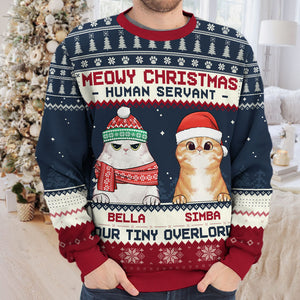 Sweat-shirt personnalisé « Serviteur humain de Noël » - Chat - Pull en laine unisexe - Cadeau de Noël pour les propriétaires et les amoureux des animaux