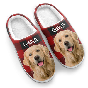 Custom Photo Fluffy Slippers - Personalized Birthday Gifts For Dog Cat Lovers, Dog Dad And Mom, Cat Owners - Happiness Is A Warm Puppy